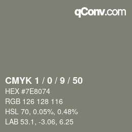 颜色代码: CMYK 1 / 0 / 9 / 50 | qconv.com
