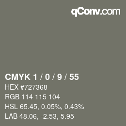 Color code: CMYK 1 / 0 / 9 / 55 | qconv.com