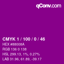 カラーコード: CMYK 1 / 100 / 0 / 46 | qconv.com