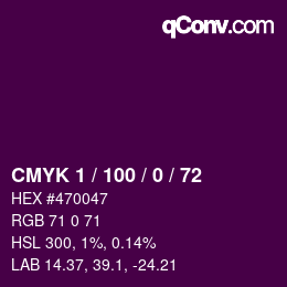 カラーコード: CMYK 1 / 100 / 0 / 72 | qconv.com