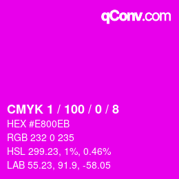 カラーコード: CMYK 1 / 100 / 0 / 8 | qconv.com