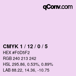 カラーコード: CMYK 1 / 12 / 0 / 5 | qconv.com