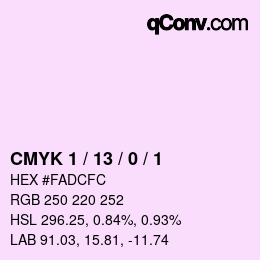 カラーコード: CMYK 1 / 13 / 0 / 1 | qconv.com