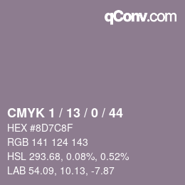 Farbcode: CMYK 1 / 13 / 0 / 44 | qconv.com