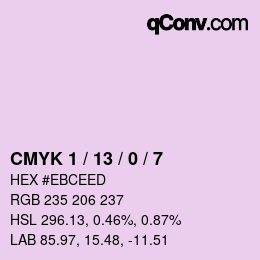 カラーコード: CMYK 1 / 13 / 0 / 7 | qconv.com