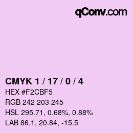 カラーコード: CMYK 1 / 17 / 0 / 4 | qconv.com