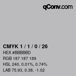 カラーコード: CMYK 1 / 1 / 0 / 26 | qconv.com