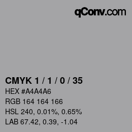 カラーコード: CMYK 1 / 1 / 0 / 35 | qconv.com