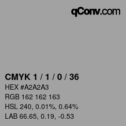 カラーコード: CMYK 1 / 1 / 0 / 36 | qconv.com