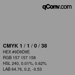 カラーコード: CMYK 1 / 1 / 0 / 38 | qconv.com