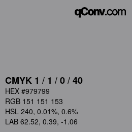 カラーコード: CMYK 1 / 1 / 0 / 40 | qconv.com