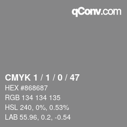 Code couleur: CMYK 1 / 1 / 0 / 47 | qconv.com