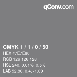 Farbcode: CMYK 1 / 1 / 0 / 50 | qconv.com