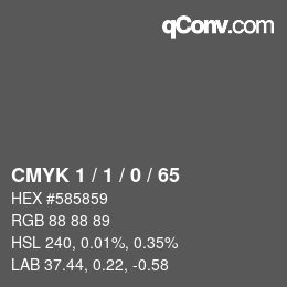 カラーコード: CMYK 1 / 1 / 0 / 65 | qconv.com