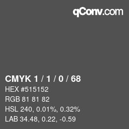 Código de color: CMYK 1 / 1 / 0 / 68 | qconv.com