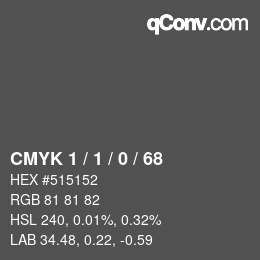 カラーコード: CMYK 1 / 1 / 0 / 68 | qconv.com
