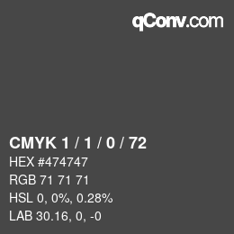 カラーコード: CMYK 1 / 1 / 0 / 72 | qconv.com