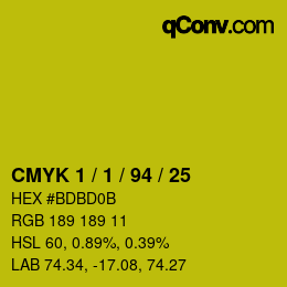 カラーコード: CMYK 1 / 1 / 94 / 25 | qconv.com