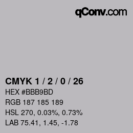 カラーコード: CMYK 1 / 2 / 0 / 26 | qconv.com