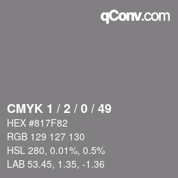 カラーコード: CMYK 1 / 2 / 0 / 49 | qconv.com