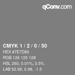 カラーコード: CMYK 1 / 2 / 0 / 50 | qconv.com