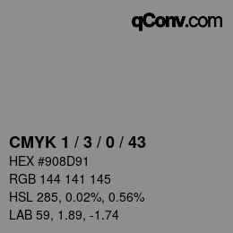 カラーコード: CMYK 1 / 3 / 0 / 43 | qconv.com