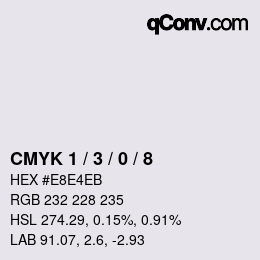 Code couleur: CMYK 1 / 3 / 0 / 8 | qconv.com