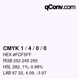 カラーコード: CMYK 1 / 4 / 0 / 0 | qconv.com
