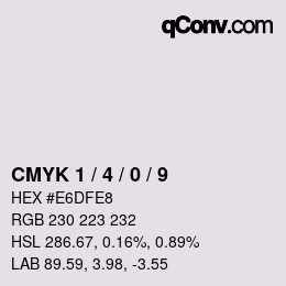 カラーコード: CMYK 1 / 4 / 0 / 9 | qconv.com