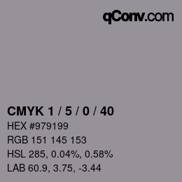 カラーコード: CMYK 1 / 5 / 0 / 40 | qconv.com