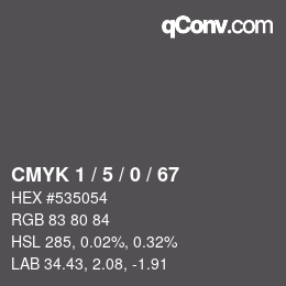 Farbcode: CMYK 1 / 5 / 0 / 67 | qconv.com