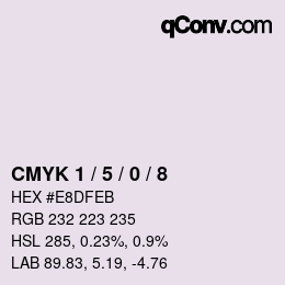 カラーコード: CMYK 1 / 5 / 0 / 8 | qconv.com