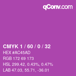 カラーコード: CMYK 1 / 60 / 0 / 32 | qconv.com