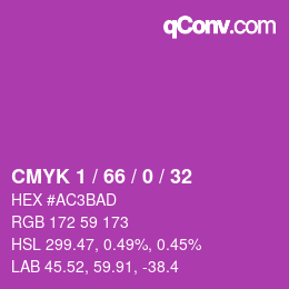 Code couleur: CMYK 1 / 66 / 0 / 32 | qconv.com