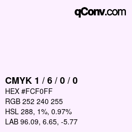 Farbcode: CMYK 1 / 6 / 0 / 0 | qconv.com