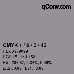 カラーコード: CMYK 1 / 6 / 0 / 40 | qconv.com