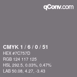 Código de color: CMYK 1 / 6 / 0 / 51 | qconv.com