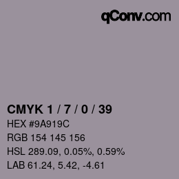 颜色代码: CMYK 1 / 7 / 0 / 39 | qconv.com