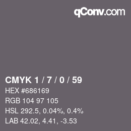 カラーコード: CMYK 1 / 7 / 0 / 59 | qconv.com