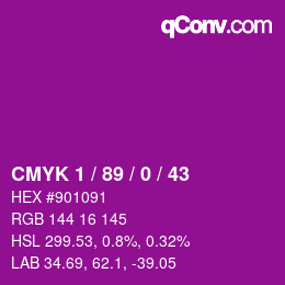 カラーコード: CMYK 1 / 89 / 0 / 43 | qconv.com