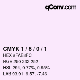Farbcode: CMYK 1 / 8 / 0 / 1 | qconv.com