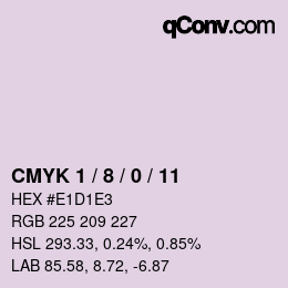 カラーコード: CMYK 1 / 8 / 0 / 11 | qconv.com