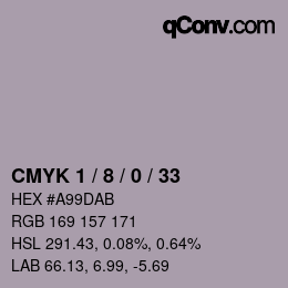 カラーコード: CMYK 1 / 8 / 0 / 33 | qconv.com