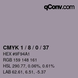 カラーコード: CMYK 1 / 8 / 0 / 37 | qconv.com