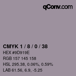 カラーコード: CMYK 1 / 8 / 0 / 38 | qconv.com