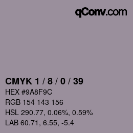 カラーコード: CMYK 1 / 8 / 0 / 39 | qconv.com