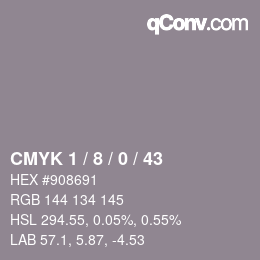 カラーコード: CMYK 1 / 8 / 0 / 43 | qconv.com