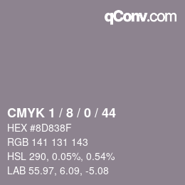 カラーコード: CMYK 1 / 8 / 0 / 44 | qconv.com