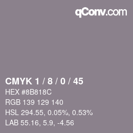カラーコード: CMYK 1 / 8 / 0 / 45 | qconv.com