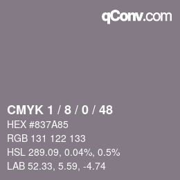 カラーコード: CMYK 1 / 8 / 0 / 48 | qconv.com